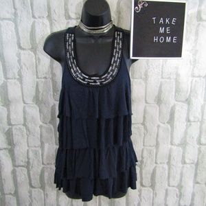 Twenty One Boho Embellished Ruffle Blue Tank S/P